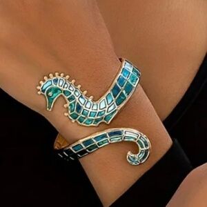Elegant Seahorse Wrap Bracelet in Blues & Gold